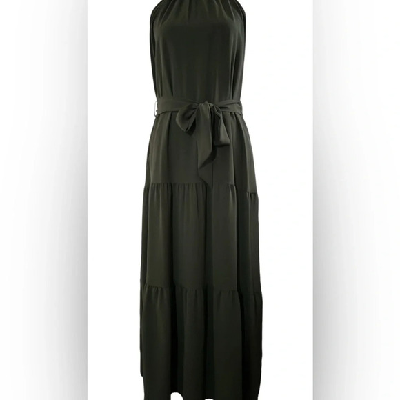 Pretty Garden green sleeveless halter Boho Dress with Belt Size M. - Picture 7 of 7